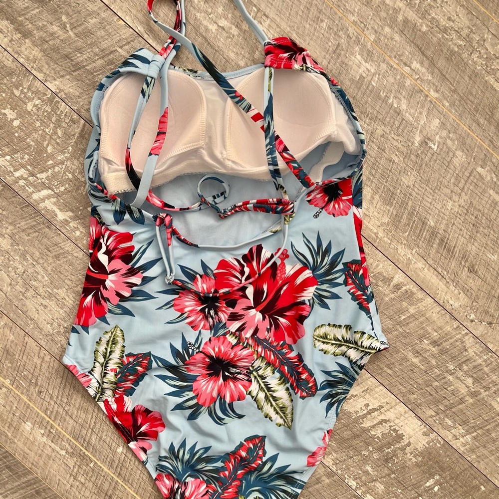 Kona Sol Blue Tropical One-Piece Medium Coverage Padded Swimsuit - NWT - Picture 4 of 7